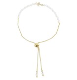 Kids 18K Gold Plated Mini Pearls and Clear Iridescent Beaded Portion with Pave Mini Crystal Cross Adj. Bracelet