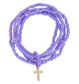 Kids 5 Strand Lavender Beaded with Beaded Ring and Gold Cross Charm Bracelet, 6.5“ Around