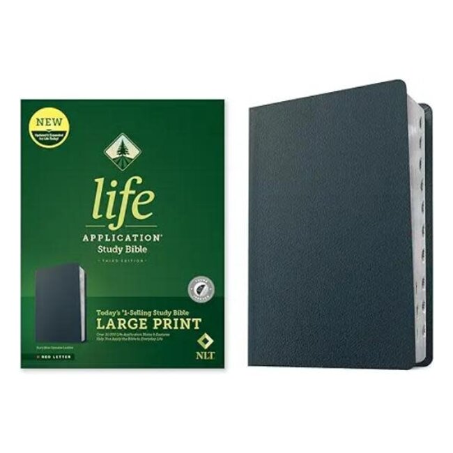 NLT Life Application Study Bible, Third Edition, Large Print (Genuine Leather, Navy Blue, Indexed, Red Letter)