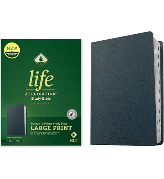 NLT Life Application Study Bible, Third Edition, Large Print (Genuine Leather, Navy Blue, Indexed, Red Letter)