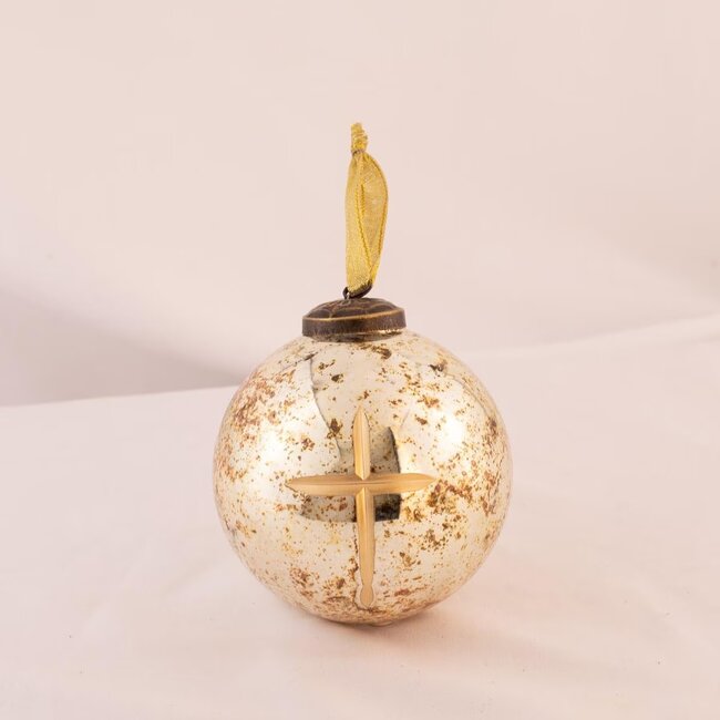 Cruix Glass Ball Ornament Burnt Silver/Gold 4"