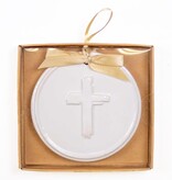 Cross Embossed Ornament White 4"