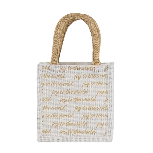 Joy to the World Petite Gift Tote White/Light Gold 7x7x5