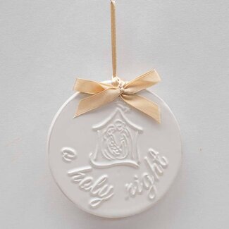 O Holy Night Embossed Ornament White/Gold 4"