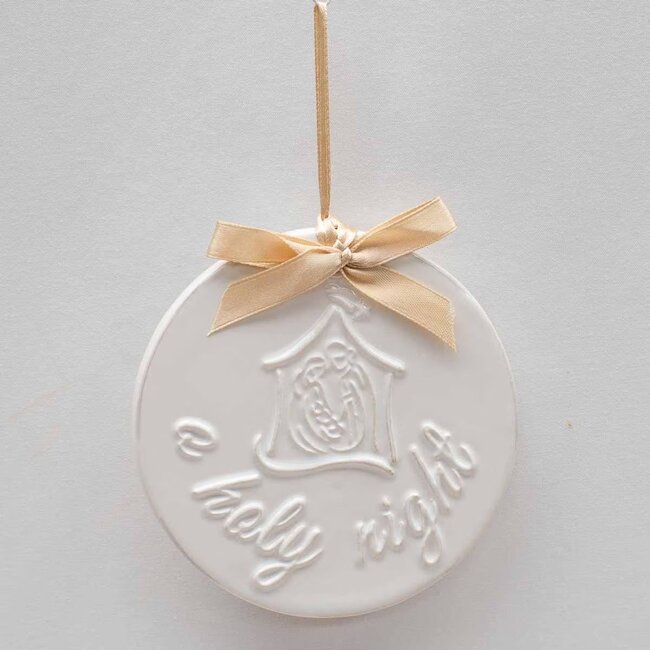 O Holy Night Embossed Ornament White/Gold 4"