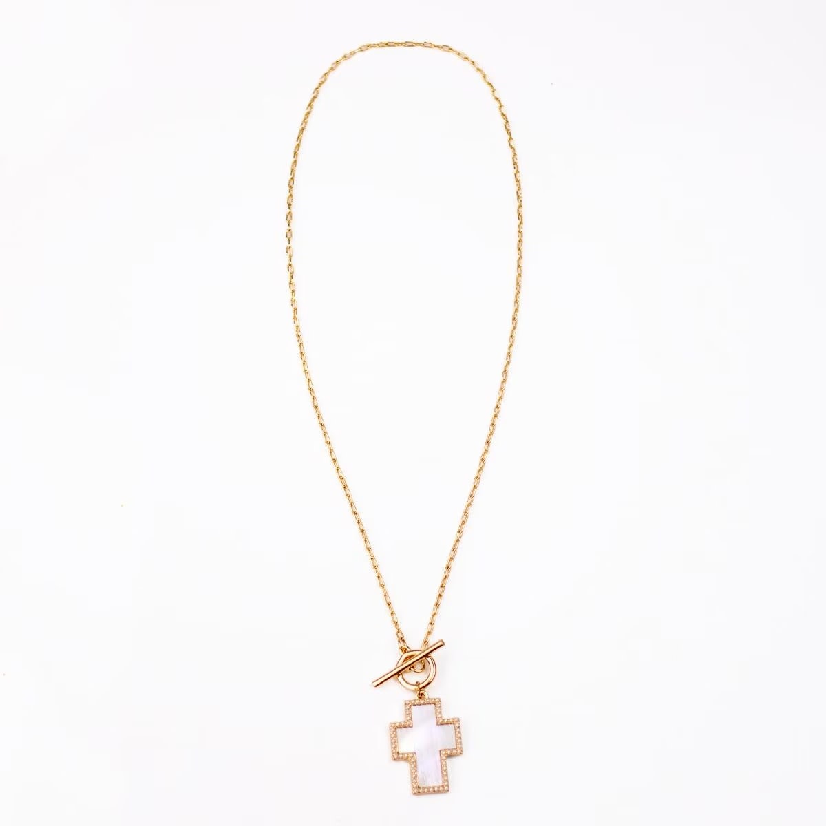 Abigail Cross Layer Necklace Gold/Grey 16"