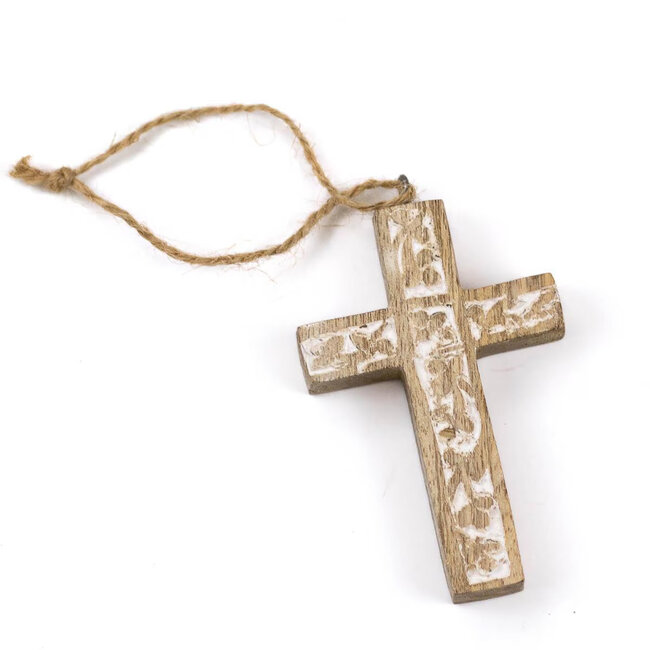 Selah Cross Ornament Natural/White Wash 2.6x3.5