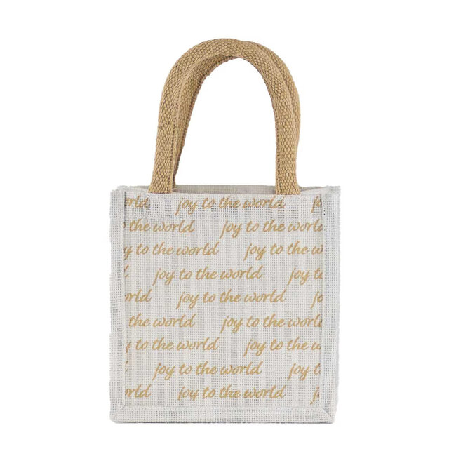 Joy to the World Petite Gift Tote White/Light Gold 7x7x5