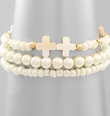 Mop Cross & Bead Bracelet - Beige