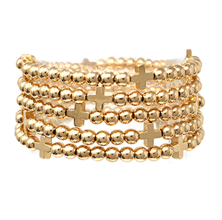 5 Row CCB Ball Cross Bracelet - Gold
