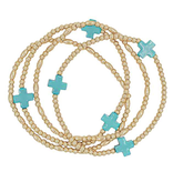 4 Row Cross Station Ball Bracelet - Turquoise/Gold