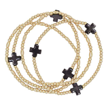 4 Row Cross Station Ball Bracelet - Black/Gold