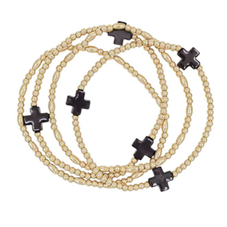 4 Row Cross Station Ball Bracelet - Black/Gold