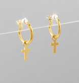 Brass Cross Dangle Hoops - Gold