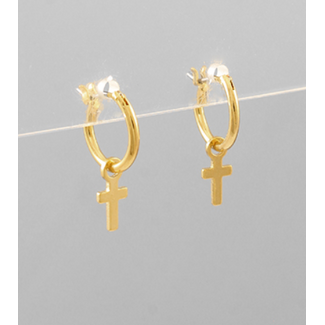 Brass Cross Dangle Hoops - Gold