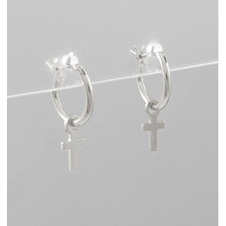 Brass Cross Dangle Hoops - Rhodium