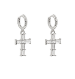 Crystal Cross Dangle Hoops - Rhodium