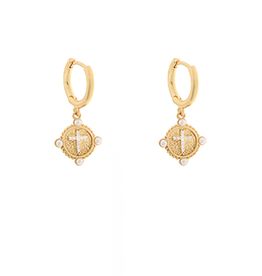 Textured Cross Coin Drop Earrings