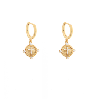 Textured Cross Coin Drop Earrings