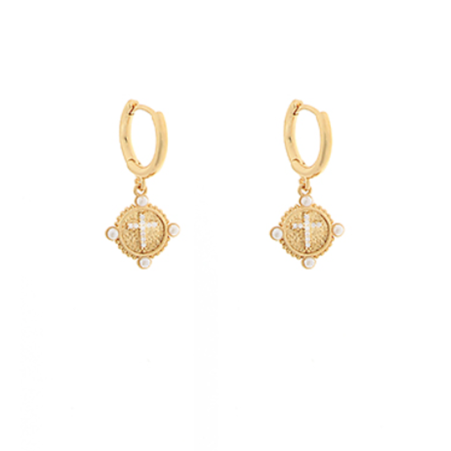 Textured Cross Coin Drop Earrings