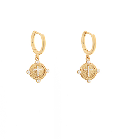 Textured Cross Coin Drop Earrings