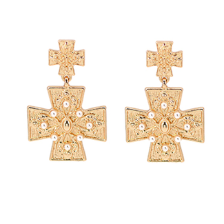 Pearl & Double Cross Drop Earrings
