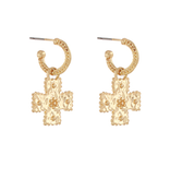 Dotted Cross Dangling Hoops - Worn Gold
