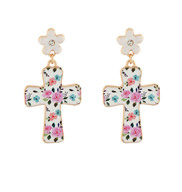 Easter Cross & Flower Drop Earrings