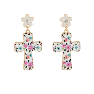 Easter Cross & Flower Drop Earrings