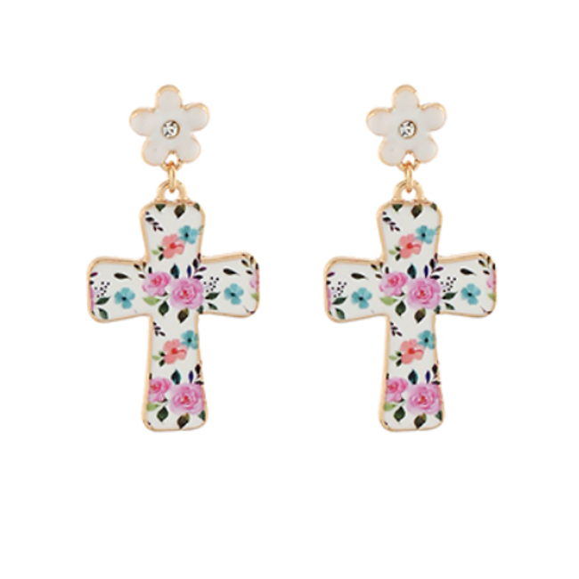Easter Cross & Flower Drop Earrings