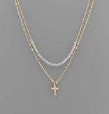 CZ Cross & Bead Layer Necklace
