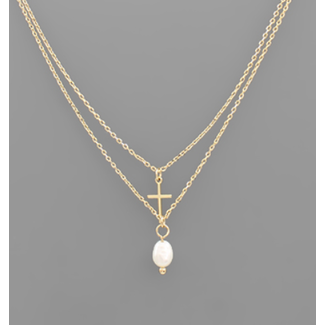 Cross & Pearl Layered Necklace