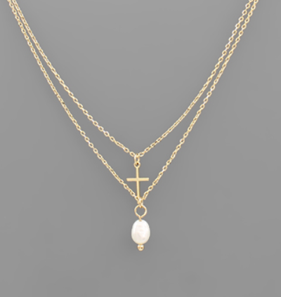 Cross & Pearl Layered Necklace