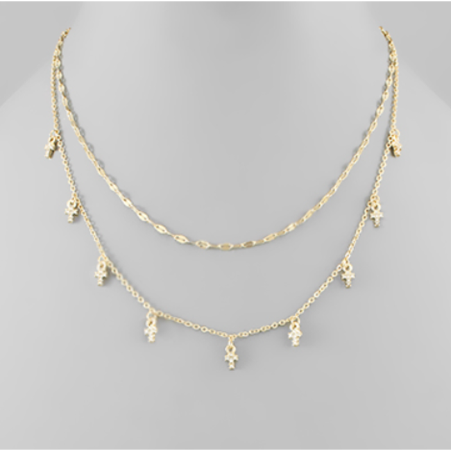 Mini Crystal Cross Charms Layer Necklace