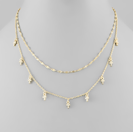 Mini Crystal Cross Charms Layer Necklace