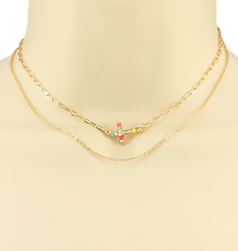 Side Cross Bead Layer Choker - Multi