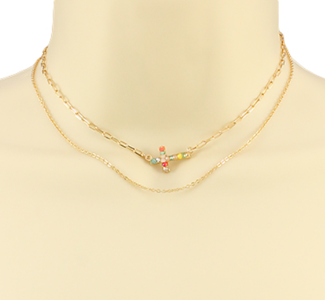 Side Cross Bead Layer Choker - Multi