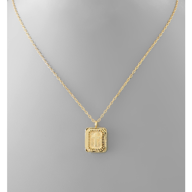 Brass Cross Printed Pendant - Gold Dipped