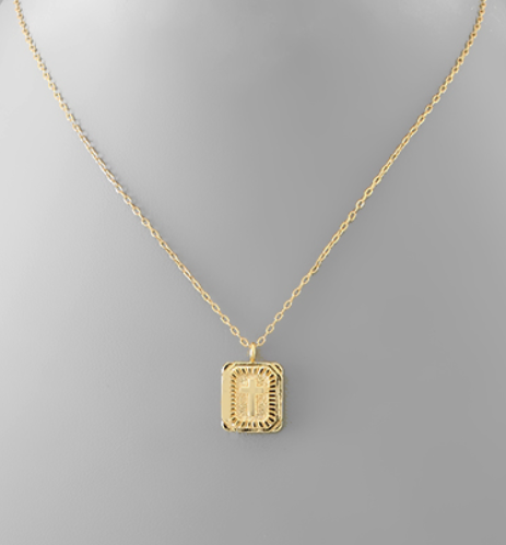 Brass Cross Printed Pendant - Gold Dipped