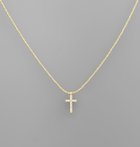 CZ Cross Charm Necklace - Gold