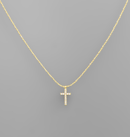 CZ Cross Charm Necklace - Gold