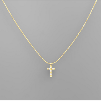 CZ Cross Charm Necklace - Gold