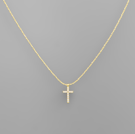 CZ Cross Charm Necklace - Gold