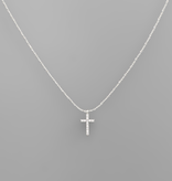CZ Cross Charm Necklace - Rhodium