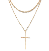 Brass Glitter 2 Layer Cross Necklace - Gold