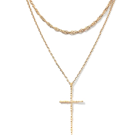 Brass Glitter 2 Layer Cross Necklace - Gold