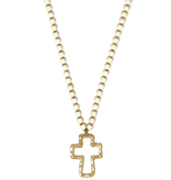 Cross Pendant Wood Bead Necklace - White