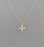 Crystal Cross Pendant Necklace - Gold