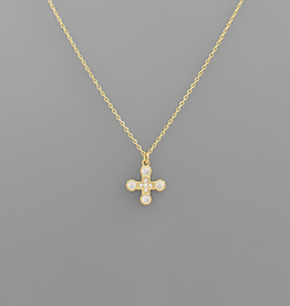 Crystal Cross Pendant Necklace - Gold