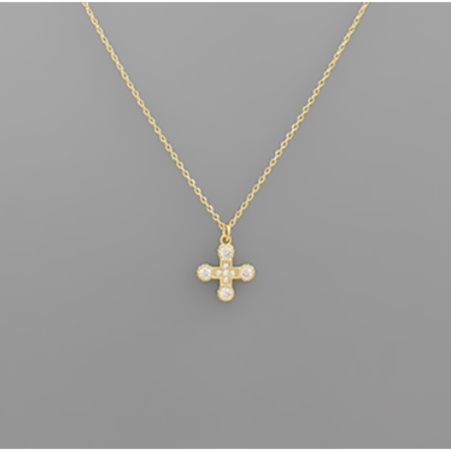 Crystal Cross Pendant Necklace - Gold